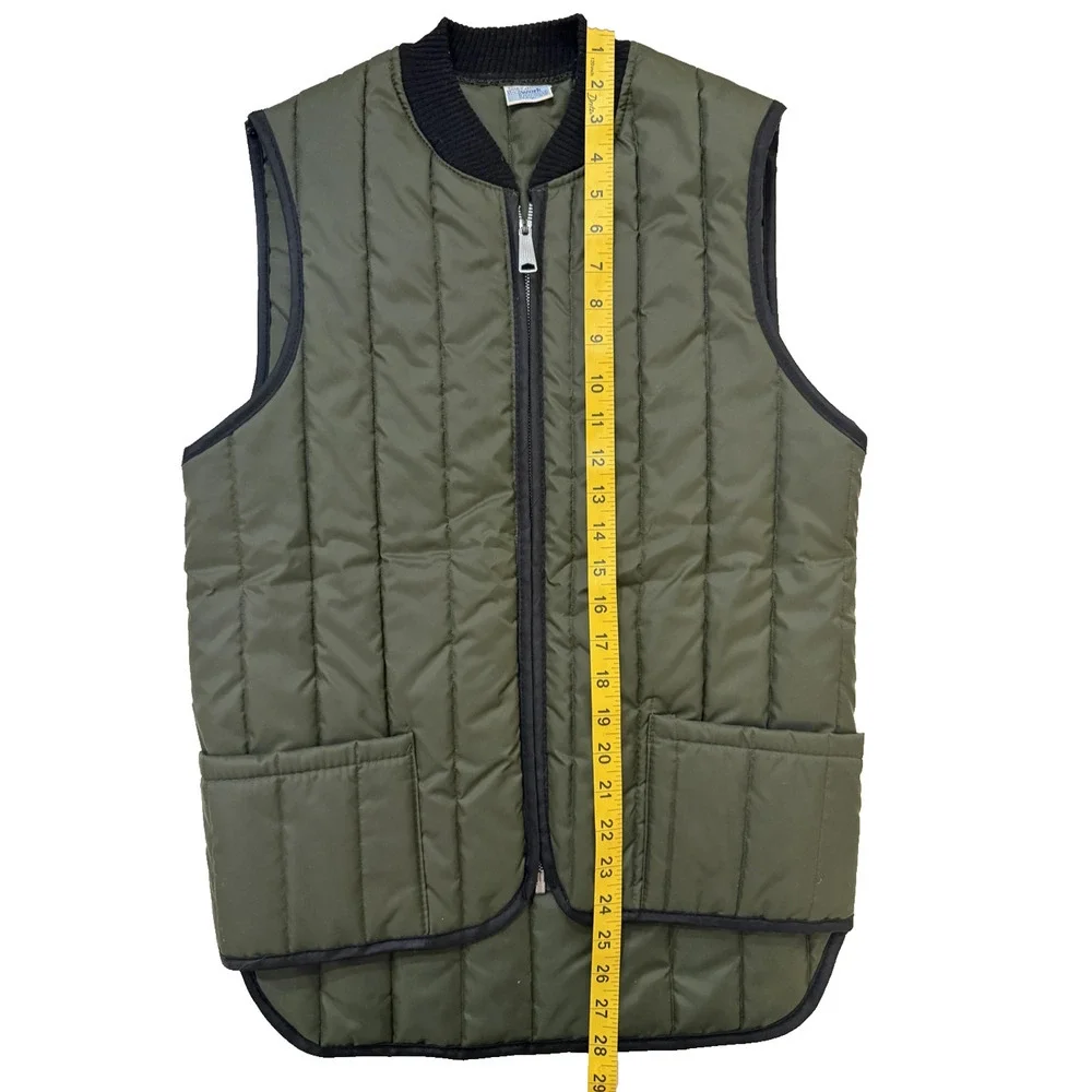 Vintage Vest Mens Sears Work Leisure Medium Olive Quilted Zip Front Workwear USA